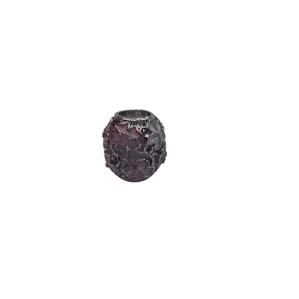 Pink Floral 925 Silver Charm Spacer Compatible W/ European Bracelets & Necklaces